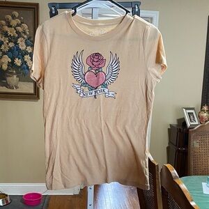Aeropostale Peach Short Sleeve Tee with Winged Heart & Rose Graphic